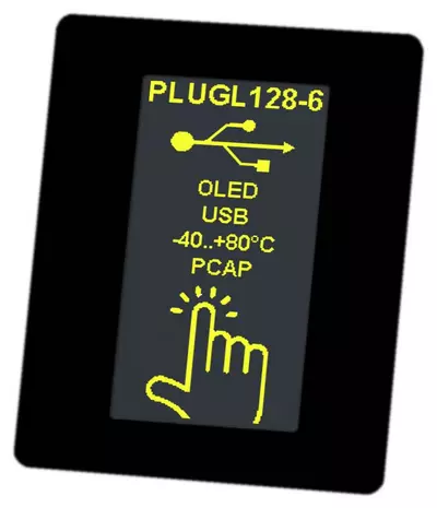 Écran HMI OLED avec USB, RS232, I²C et SPI. Incl. écran tactile PCAP pour l'industrie, l'automobile et la technique médicale