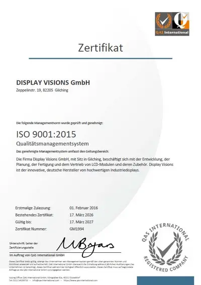 Système de gestion de la qualité certifié conforme à la norme ISO9001:2015